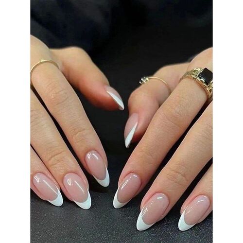 24pcs Long Almond Fake Nails White French Press on Nails Sim