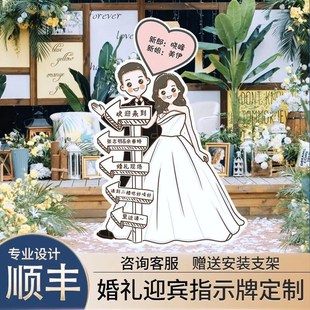 订婚宴婚礼迎宾牌kt板指引牌结婚人形立牌定制指示牌KT板