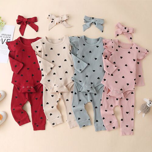 Baby Girl Clothes Newborn Infant Autumn 3Pcs Set Cotton Romp