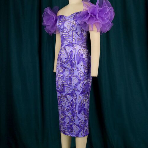 AOMEI Women Party Dress Print Off Shoulder Tulle Flower