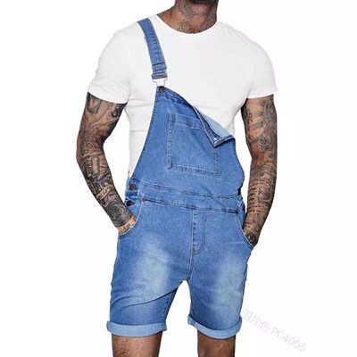 Wish Fashion Mens Strap-edge Denim Jumpsuit