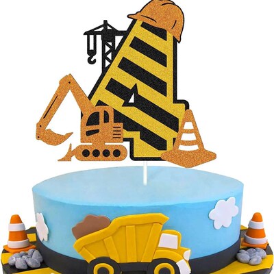 Construction Excavator 1 2 3 4th Happy Birthday Cake Topper