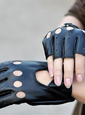 Unisex Fingerless Driving PU Leather Gloves Motor Cool Rivet