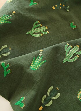 布悟田园风仙人掌刺绣布料加厚手工DIY布袋桌布靠枕坐垫沙发面料