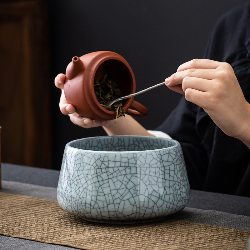 哥窑开片茶渣缸陶瓷茶洗倒茶叶渣盆桌面茶水桶废水缸茶钵建水盂盆