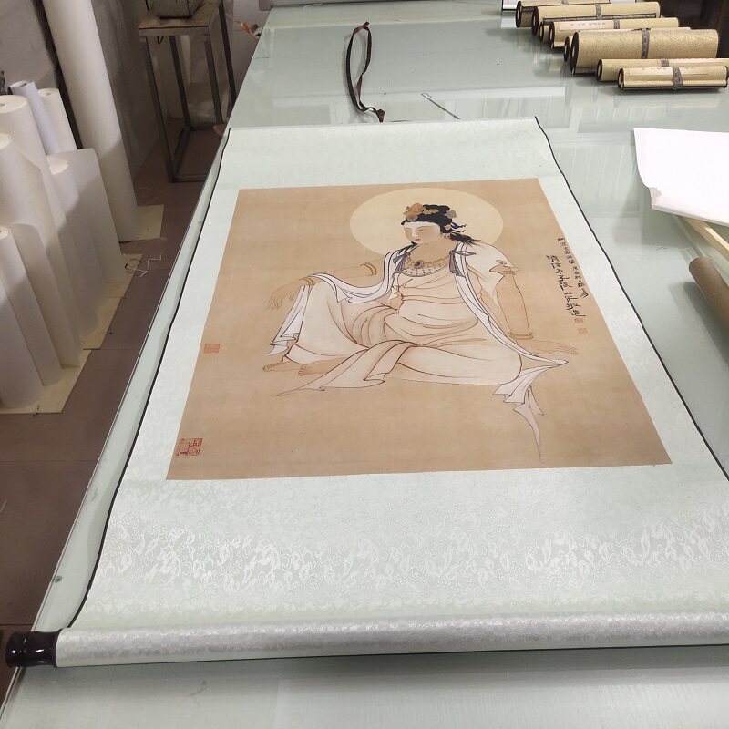 张大千观音座像国画高清微喷写意人物挂画玄关装饰画走廊过道壁画