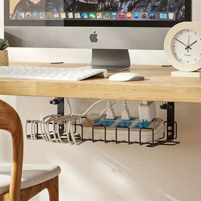 1pc Under Table Storage Rack Metal Cable Management Tray Hom