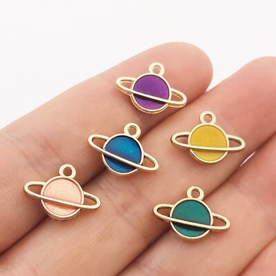 20pcs 16*12mm Mini Enamel Saturn Charms Double Sided Planet