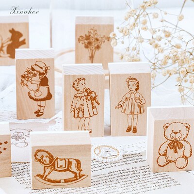 Vintage girl angel Hand shadow decoration stamp wooden rubbe