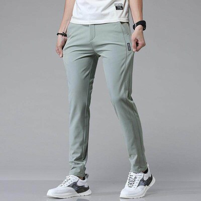 Pants Mens Ice Silk Casual Pants Mens Straight Loose Elast