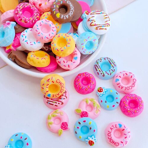 20Pcs Cute Mini Lovely Doughnut Bread Flat Back Resin Caboch