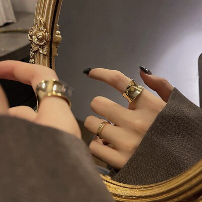 New Cold Style Fashionable Two-piece Metal Ring Womens Geom