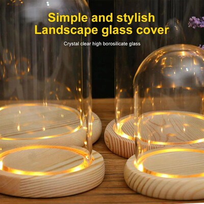 Glass Dome Wooden Base With LED Light Birthday Gift Bedroom