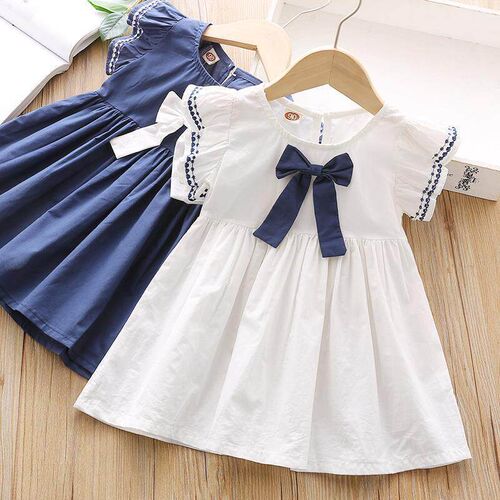 Girls Dress Summer New Childrens Cute Bow A- line Dress Chi