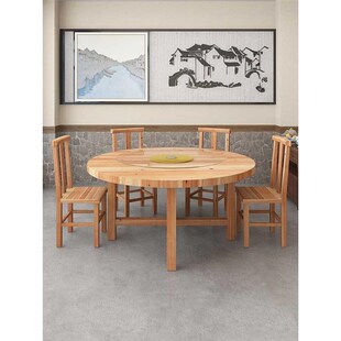 实木圆餐桌椅商用 1.米纯杉木面板吃饭木桌子饭店酒店折叠圆桌子