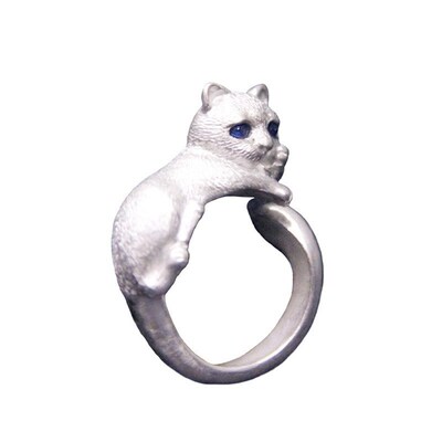 Japanese Style Cute Cat Ring for Men Women Simplicity Silver
