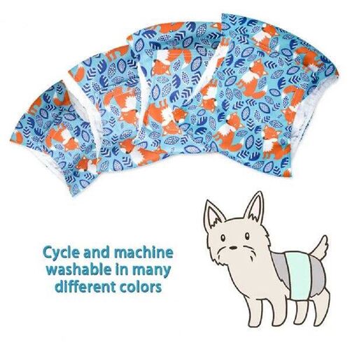 Male Dog Diaper, Cartoon Print, Fastener Tape, Washable,
