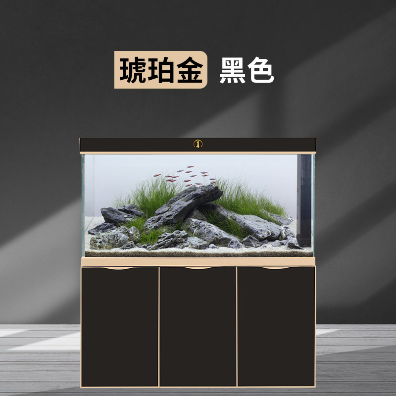 睿美鱼缸1号系列新款幽兰超白玻璃灰色大型底滤客厅水族箱
