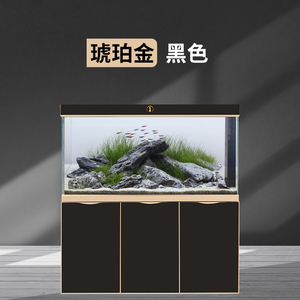 睿美鱼缸1号系列新款幽兰超白玻璃灰色大型底滤客厅水族箱