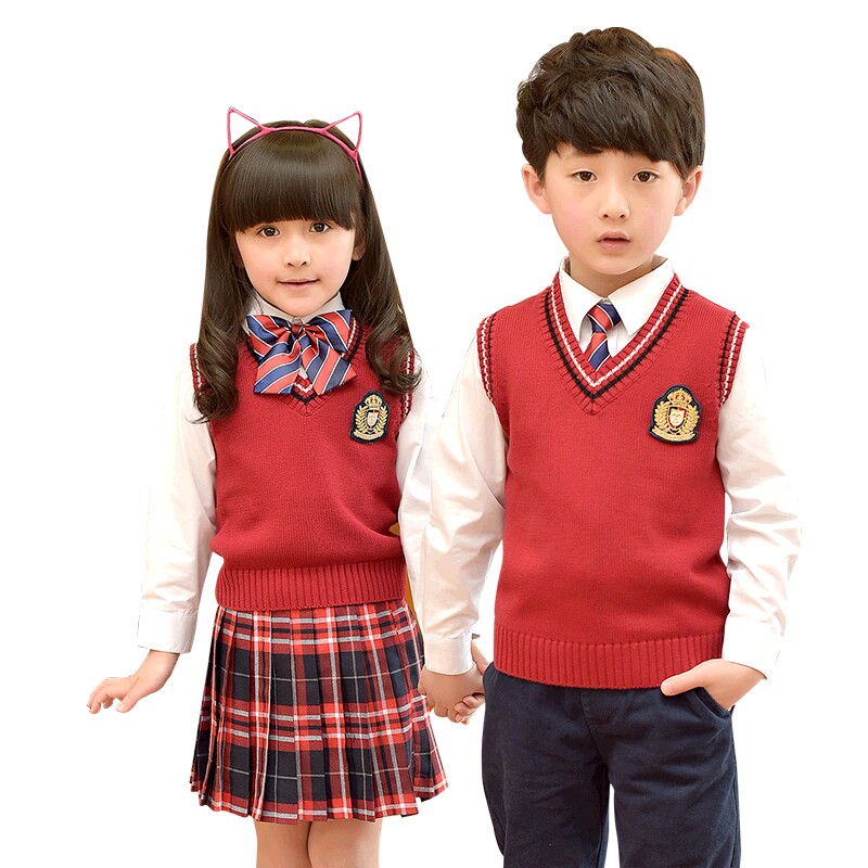 幼儿园园服校服套装定做春秋款男女童装毛衣背心学院风小学生班服