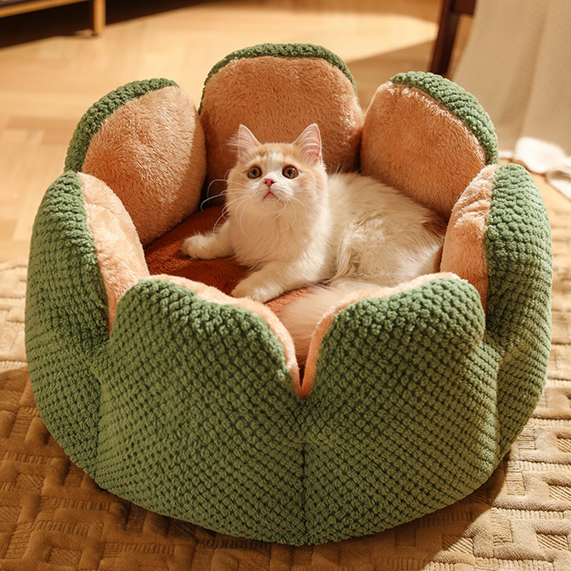 花瓣猫窝冬季保暖幼猫保暖圆形沙发窝猫咪睡觉用睡垫猫床冬天用品