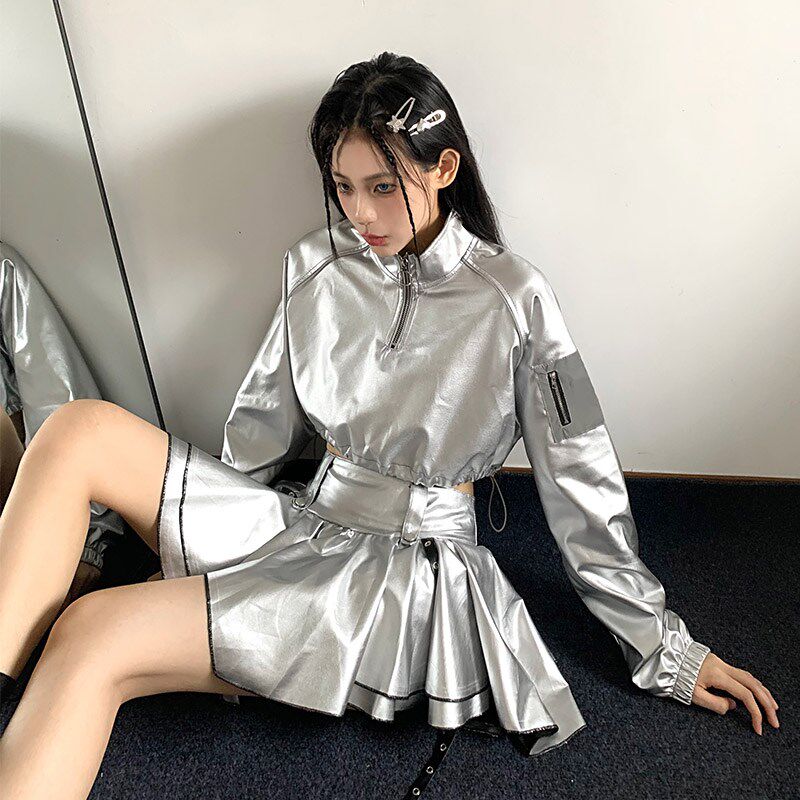 银色演出服DS酒吧表演服嘻哈爵士舞亮面科技感时装街舞套装模特服