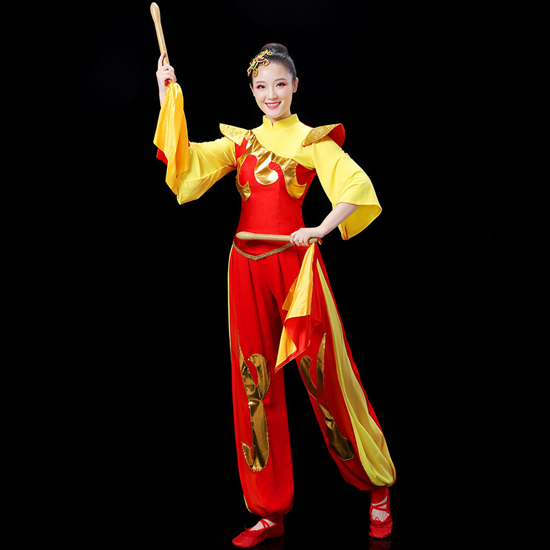 打鼓演出服女成人新款2023腰鼓龙鼓红色喜庆灯笼舞威风锣鼓秧歌舞