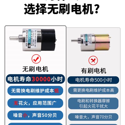 无刷马达24V直流减速电机12V微型慢速减速机一体37GB3525小马达