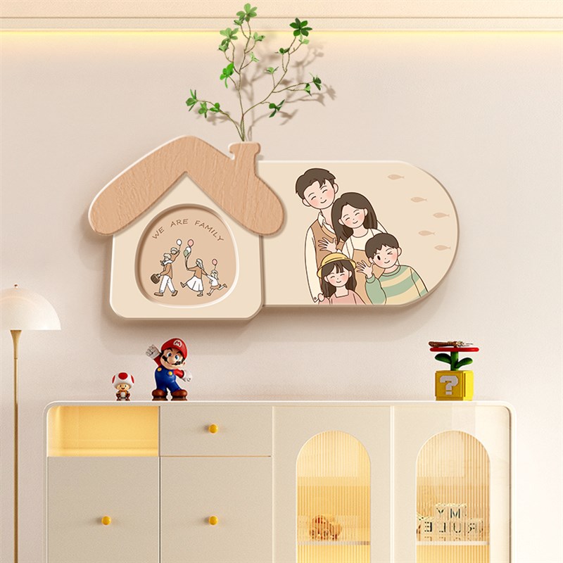 一家三四口餐厅装饰画入户玄关柜上饭厅挂画客厅餐桌背景墙面壁画