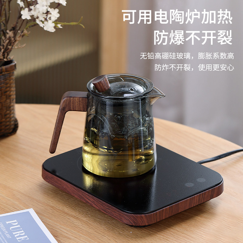 贤丰耐热玻璃泡茶壶养生花茶壶过滤防烫木柄茶水壶办公家用沏茶壶
