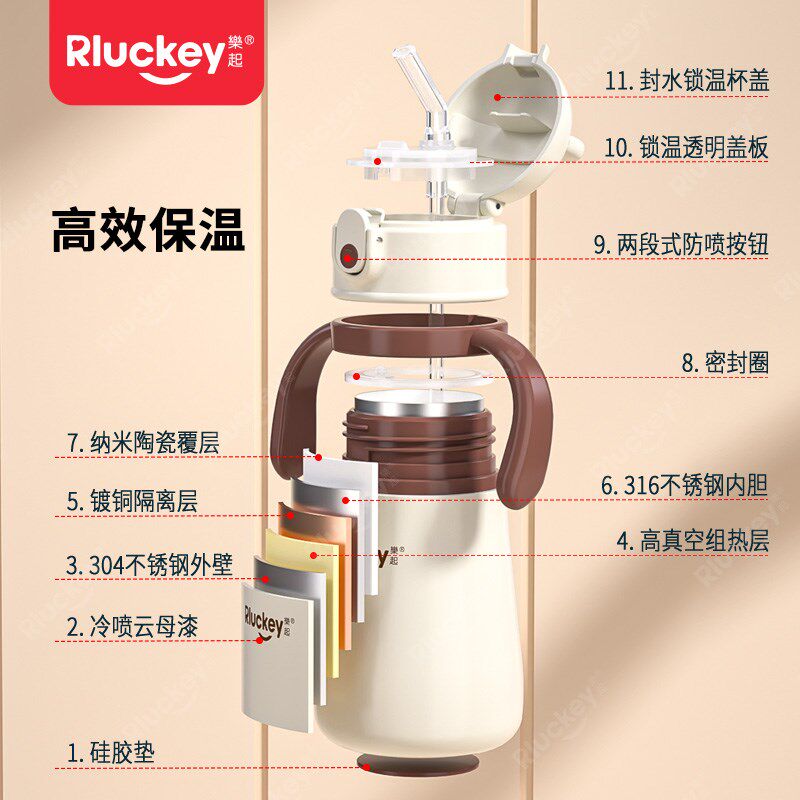 乐起婴幼儿保温杯儿童陶瓷内胆吸管杯宝宝外出保温奶瓶一岁以上