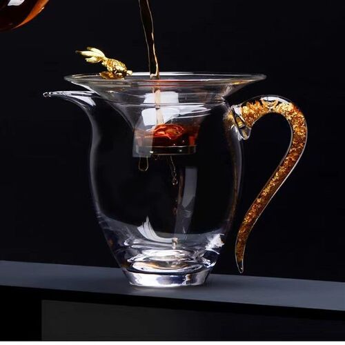 水晶玻璃金箔公道杯套装手工耐高温透明玻璃分茶器功夫茶具套装茶