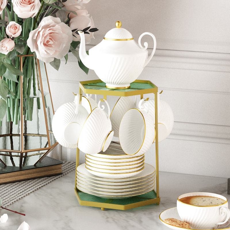 轻奢咖啡杯架子置物架器具杯碟收纳客厅餐桌放茶壶水杯子挂马克杯