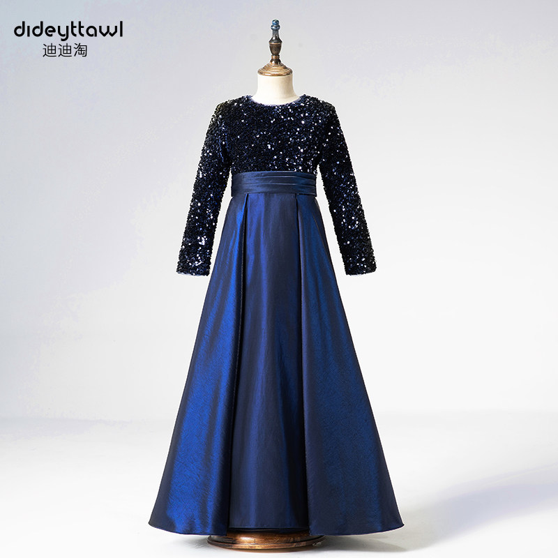 儿童高端礼服女童小提琴演奏礼服裙长袖主持人中大童钢琴演出服冬