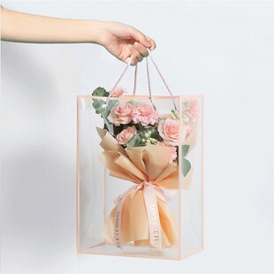 边框手提袋网红透明鲜花橱窗袋o pp袋手拎小花束包装材料礼品袋子