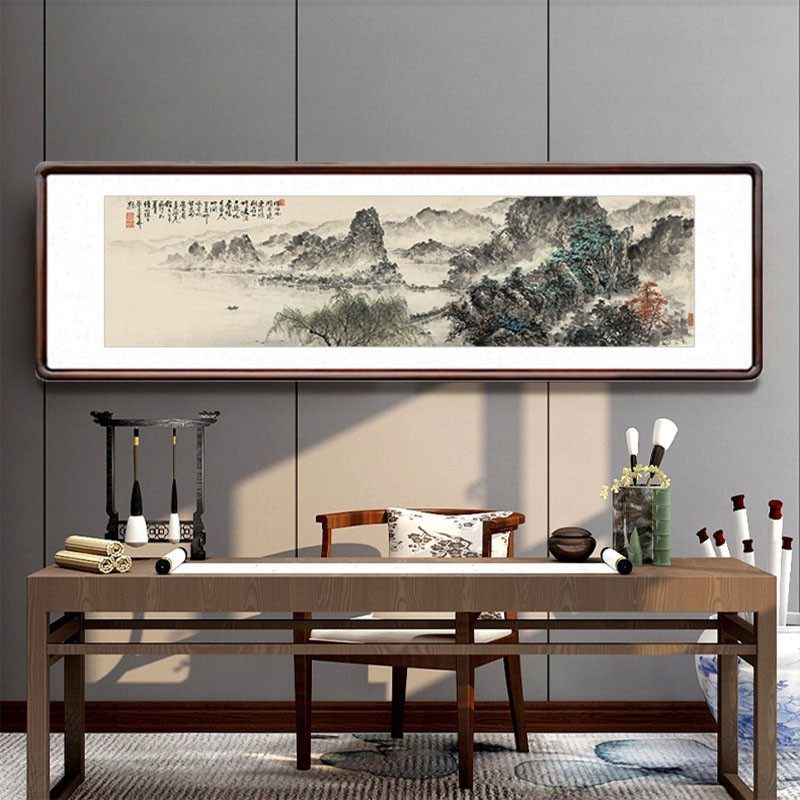 蔡景星借问西湖国画水墨山水画字画中式客厅装饰画办公室横幅挂画
