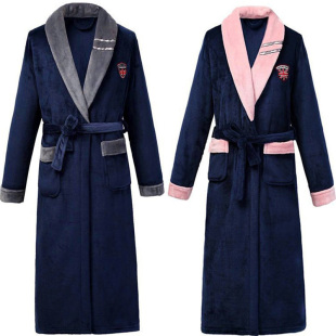 新加长加厚法兰绒睡袍男情侣冬季 家居服浴衣 浴袍女珊瑚绒晨袍大码