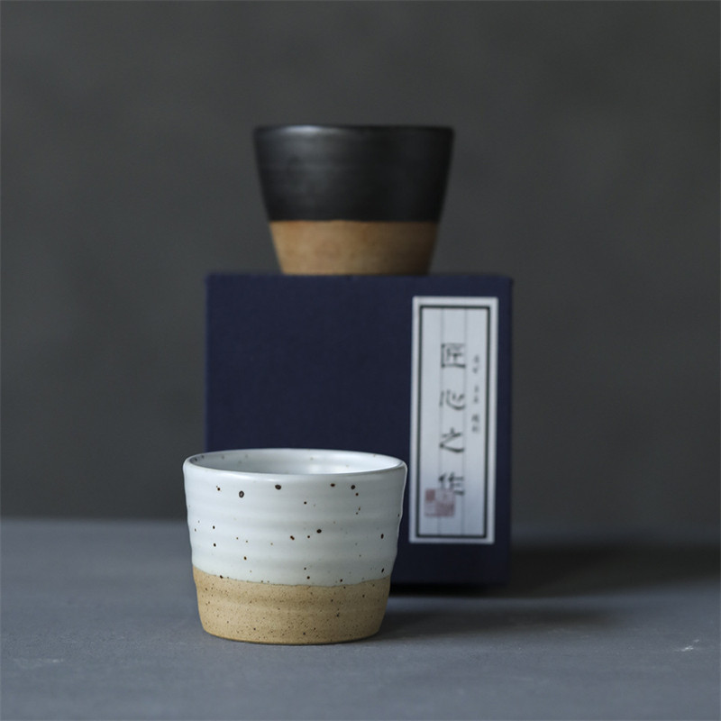 白色粗陶茶杯景德镇纯手工陶瓷大小黑色绿色复古水杯咖啡杯主人杯