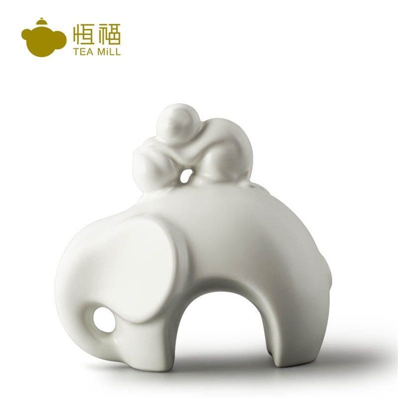 恒福封侯拜相茶宠定窑白青瓷釉瓷哑光釉面茶桌摆件猴象一体生肖款