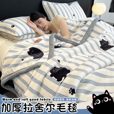 拉舍尔毛毯加厚保暖冬季牛奶珊瑚绒宿舍床上小毯子卡通猫咪沙发毯