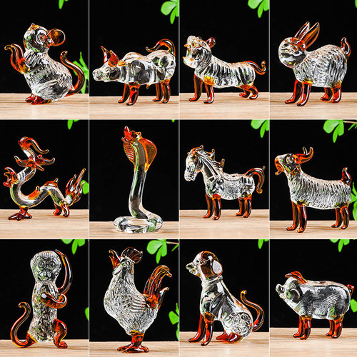 水晶十二生肖鼠牛虎兔龙蛇马羊猴鸡狗猪动物三合家居装饰彩色摆件