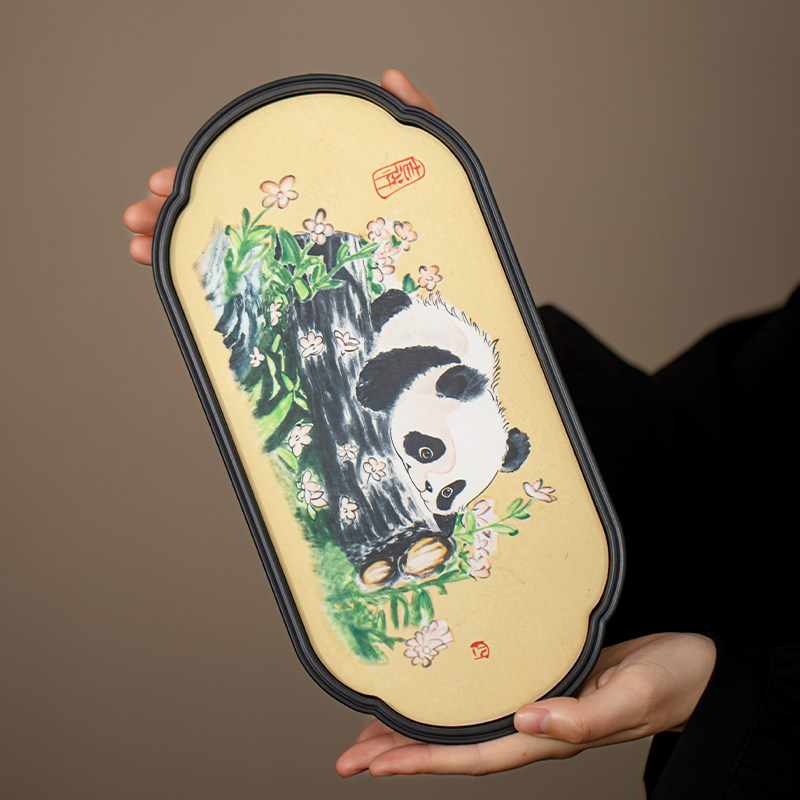 陶瓷熊猫海棠干泡茶盘家用小型一人茶台功夫茶具吸水托盘沥水盘