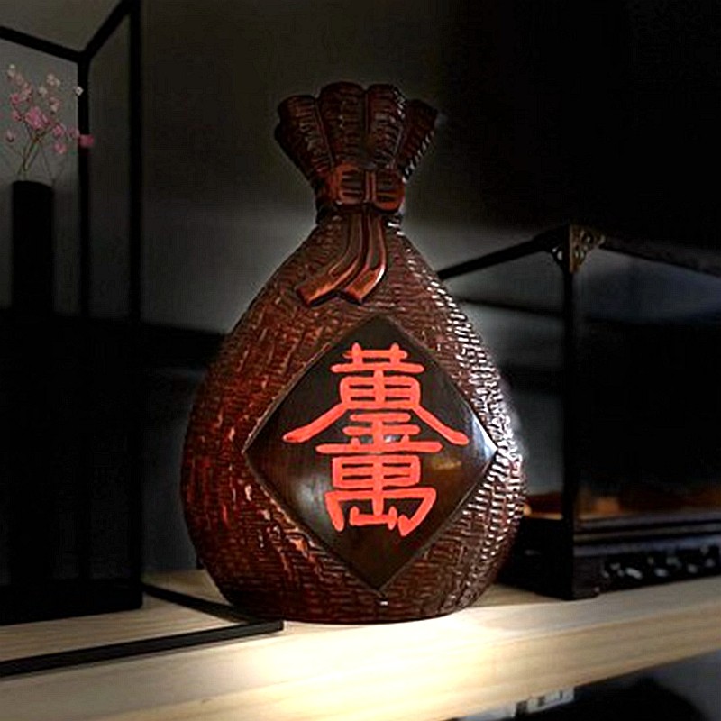 福袋木雕大号零钱存钱罐创意纸币硬币储蓄罐可爱储钱罐礼品摆件