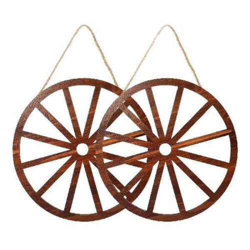 2 Pcs Vintage Office Decor Wooden Wheel Decoration Outdoor