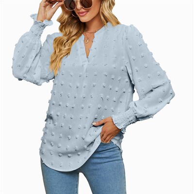Womens Clothing 2025 Polka Dot Long Sleeve Puff Sleeve V-ne