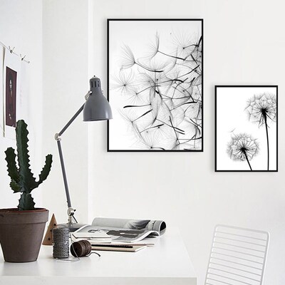 Modern Dandelion Wall Art  Painting Black White Wish Quote P