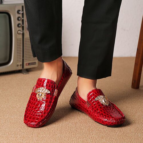 High quality mens leather shoes Loafers red flat shoes, bri