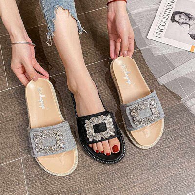 Summer New Arrival Bow Rhinestone Square Buckle Casual Women