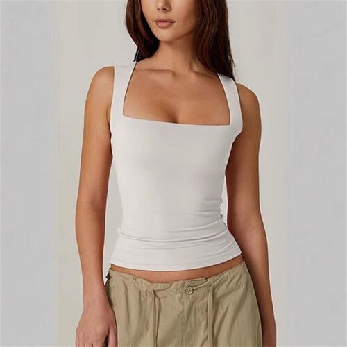2025 Womens Square llar Sleeveless Double Layer Vest Basic