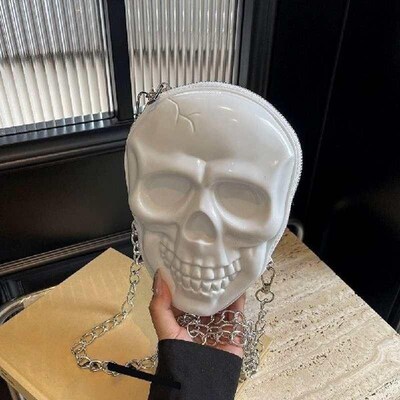 Halloween PU Skeleton Head Bag Zip Closure Creative